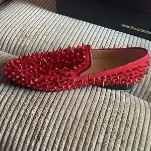 Ferucci Men’s Loafers. Size 9. Red. FERUCCI Scottish Red Fabric custom-made Slippers loafers  main image 3